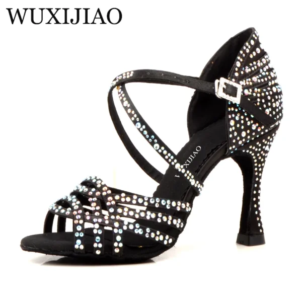 Magníficos Zapatos de baile para bachatta con diamantes de imitación y tacón 9cm