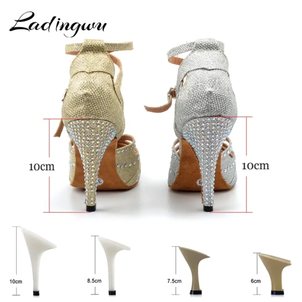 Elegantes Zapatos dorados/plateados para baile de salón, con diamantes de imitación - Imagen 3