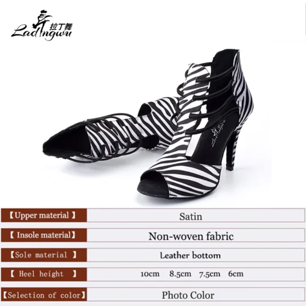 Fenomenales Botas de satén con textura de cebra para bailar salsa - Imagen 2