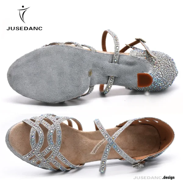 Colosales Zapatos de baile latino con plataforma y tacones altos con diamantes de imitación - Imagen 6