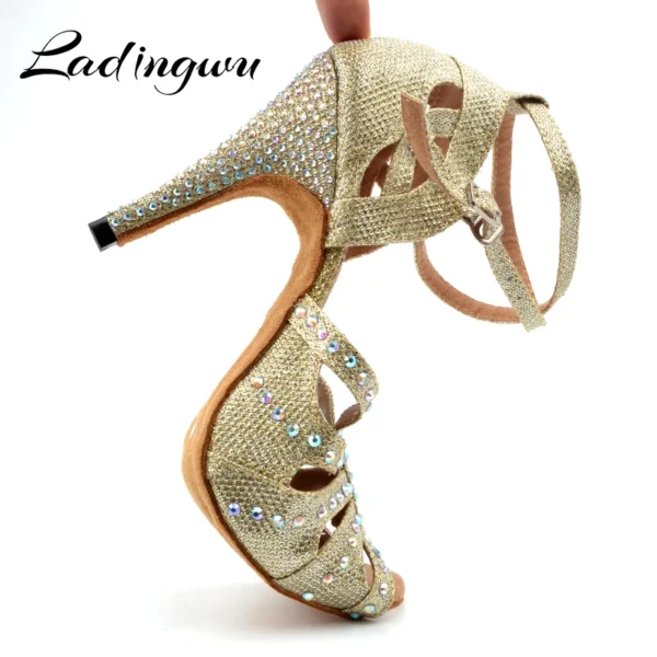 Elegantes Zapatos dorados/plateados para baile de salón, con diamantes de imitación - Imagen 5