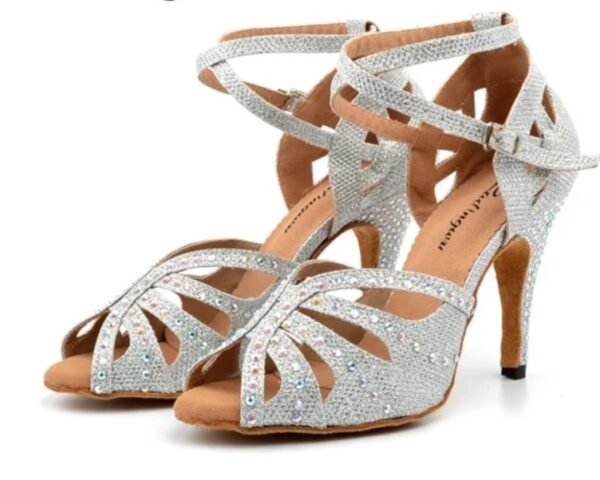 Elegantes Zapatos dorados/plateados para baile de salón, con diamantes de imitación - Imagen 7