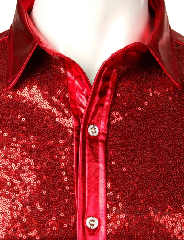 Camisa Metálica con Lentejuelas Rojas para Hombre - Bailongas | Brilla con Estilo - Imagen 3