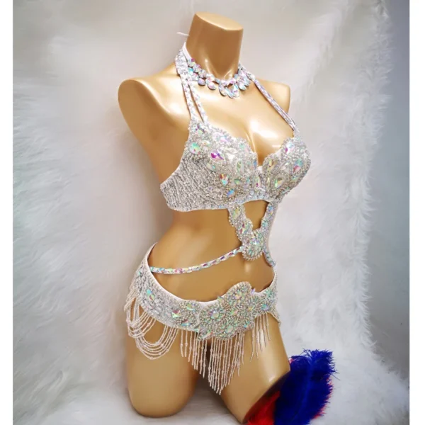 Traje de Danza del Vientre para Mujer con piedras de Cristal - Elegancia y Brillo en Cada Movimiento - Imagen 4