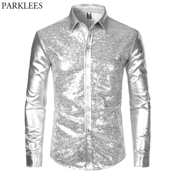 Camisa Plateada Hombre con Lentejuelas y Purpurina | Salsa y Bachata Show