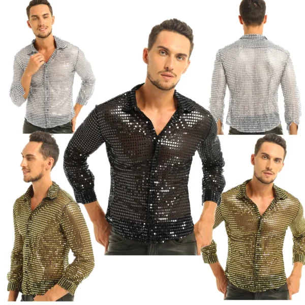 Camisa de Lentejuelas Hombre Manga Larga | Salsa y Bachata Escénica - Imagen 6