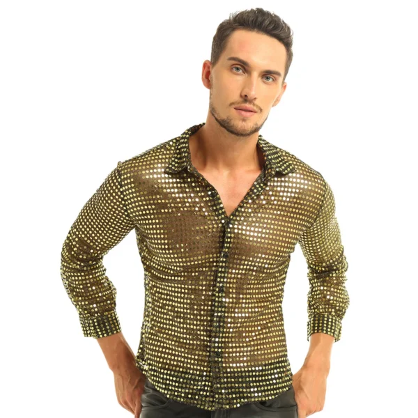 Camisa de Lentejuelas Hombre Manga Larga | Salsa y Bachata Escénica - Imagen 4