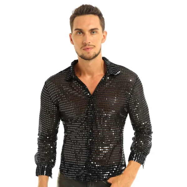 Camisa de Lentejuelas Hombre Manga Larga | Salsa y Bachata Escénica - Imagen 2