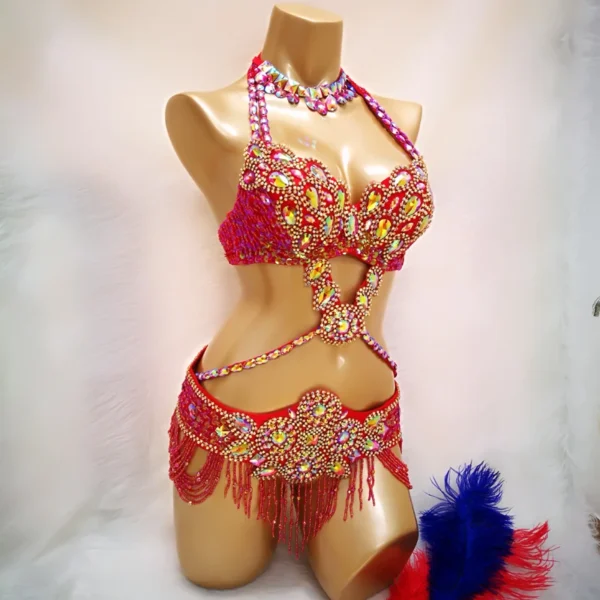 Traje de Danza del Vientre para Mujer con piedras de Cristal - Elegancia y Brillo en Cada Movimiento - Imagen 5