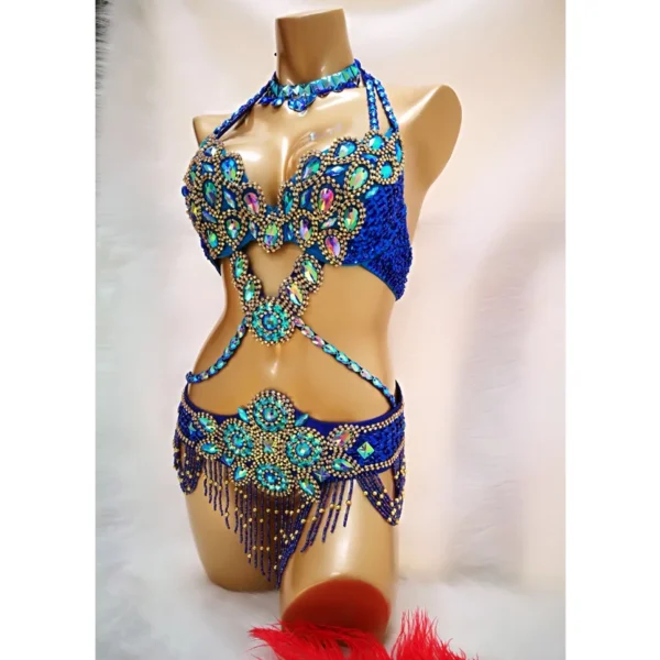Traje de Danza del Vientre para Mujer con piedras de Cristal - Elegancia y Brillo en Cada Movimiento - Imagen 2