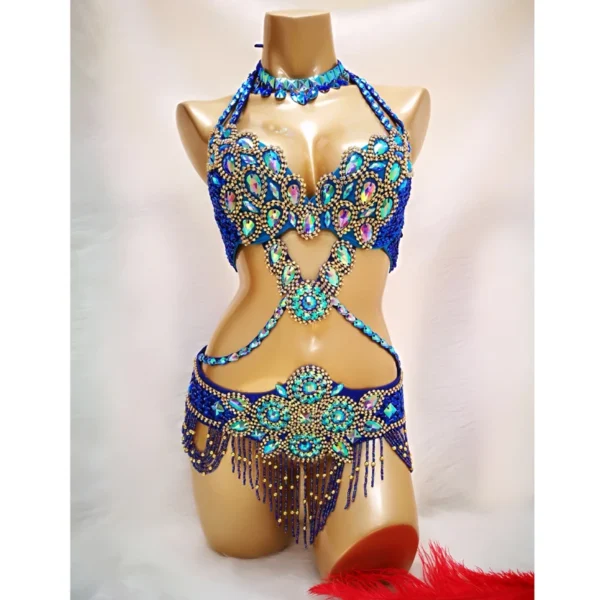 Traje de Danza del Vientre para Mujer con piedras de Cristal - Elegancia y Brillo en Cada Movimiento