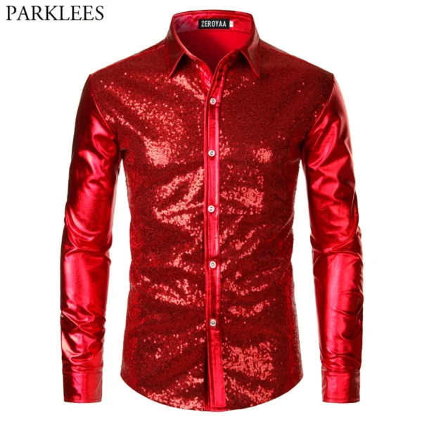 Camisa Metálica con Lentejuelas Rojas para Hombre - Bailongas | Brilla con Estilo