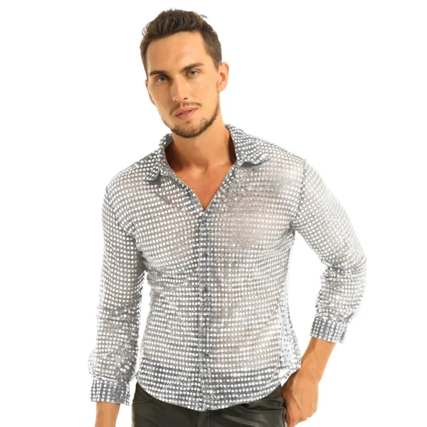 Camisa de Lentejuelas Hombre Manga Larga | Salsa y Bachata Escénica - Imagen 5