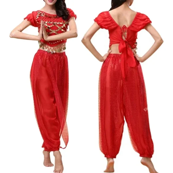 Conjunto de Traje de Danza del Vientre para Mujer - Top de Lentejuelas con Pantalones Elegantes - Imagen 4