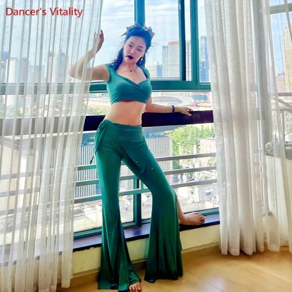 Conjunto de Ropa de Danza del Vientre para Mujer - Top de Manga Corta y Pantalones Abiertos - Imagen 4