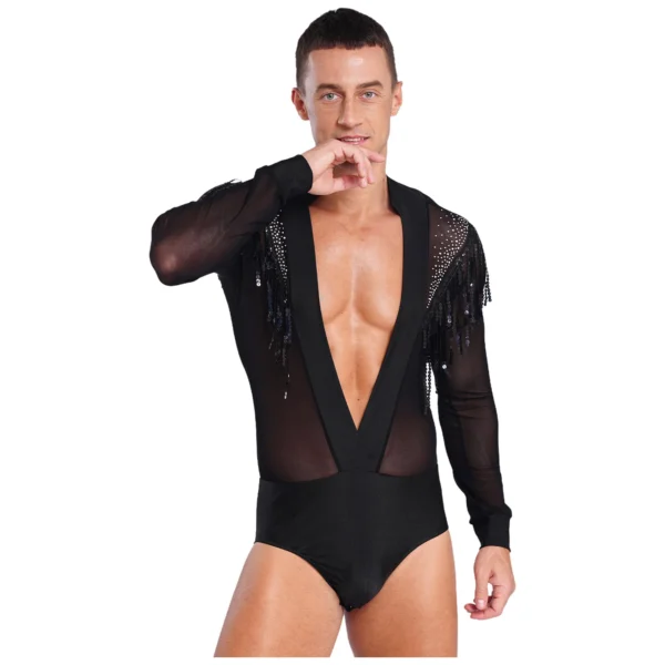 Body Transparente con Borlas y Lentejuelas para Hombre | Salsa y Bachata - Imagen 4