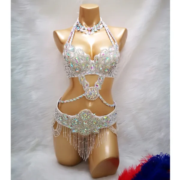 Traje de Danza del Vientre para Mujer con piedras de Cristal - Elegancia y Brillo en Cada Movimiento - Imagen 3
