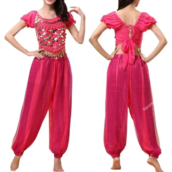 Conjunto de Traje de Danza del Vientre para Mujer - Top de Lentejuelas con Pantalones Elegantes - Imagen 6