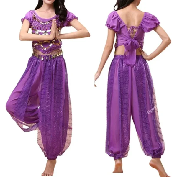 Conjunto de Traje de Danza del Vientre para Mujer - Top de Lentejuelas con Pantalones Elegantes - Imagen 5