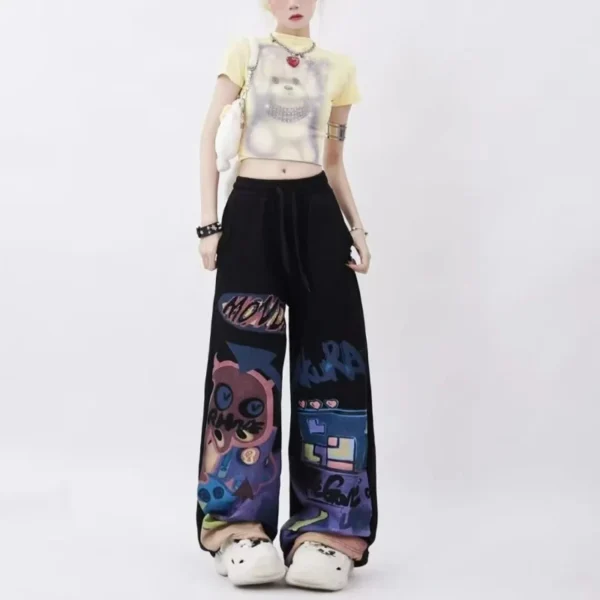 Pantalones Informales de Cintura Alta con Estampado de Grafiti para Mujer - Bailongas | Estilo Urbano y Comodidad en Cada Movimiento - Imagen 4