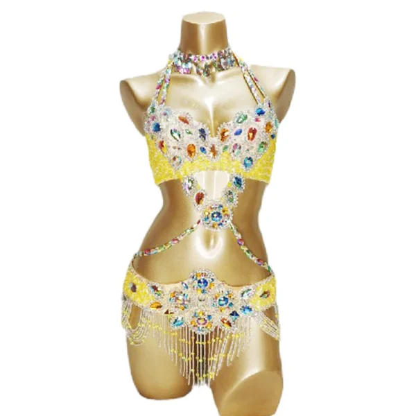 Traje de Danza del Vientre para Mujer con piedras de Cristal - Elegancia y Brillo en Cada Movimiento - Imagen 6