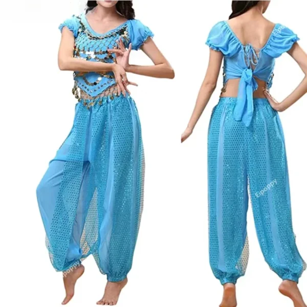 Conjunto de Traje de Danza del Vientre para Mujer - Top de Lentejuelas con Pantalones Elegantes