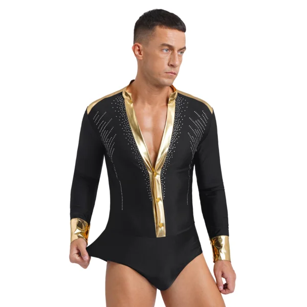 Body Hombre con Cuello en V y Detalle Dorado | Baile Latino, Salsa y Bachata - Imagen 2
