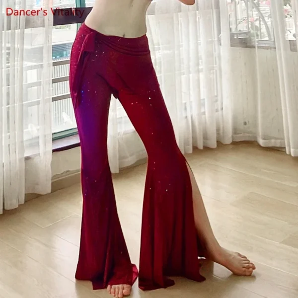 Conjunto de Ropa de Danza del Vientre para Mujer - Top de Manga Corta y Pantalones Abiertos - Imagen 3