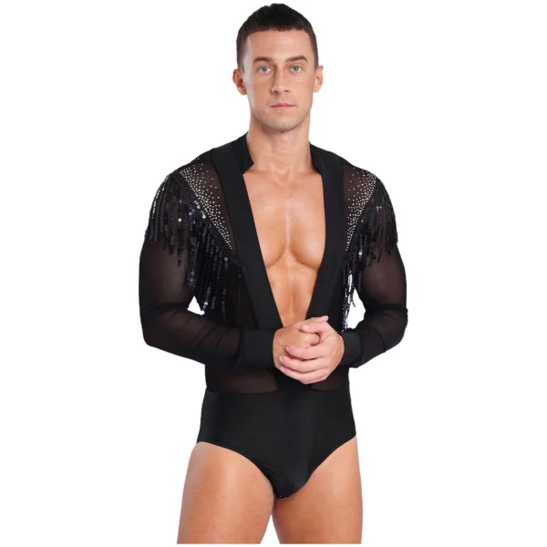Body Transparente con Borlas y Lentejuelas para Hombre | Salsa y Bachata - Imagen 2