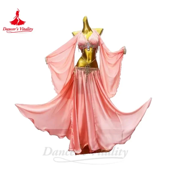 Conjunto de Traje de Danza del Vientre para Mujer - Sujetador y Falda Larga Dividida de Satén - Imagen 4