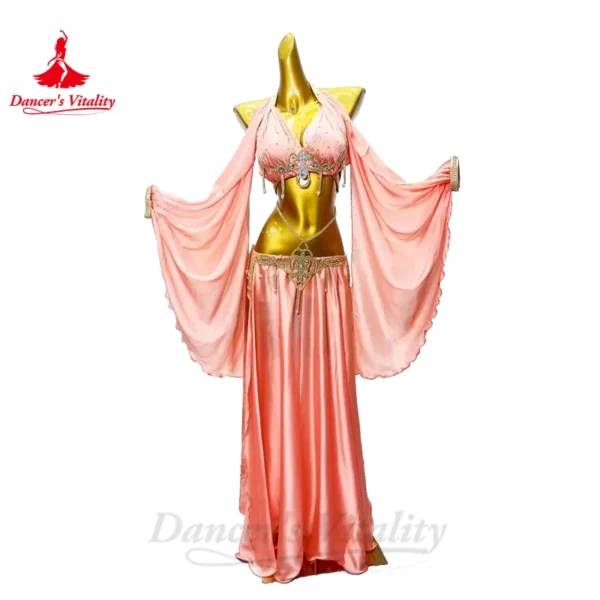 Conjunto de Traje de Danza del Vientre para Mujer - Sujetador y Falda Larga Dividida de Satén