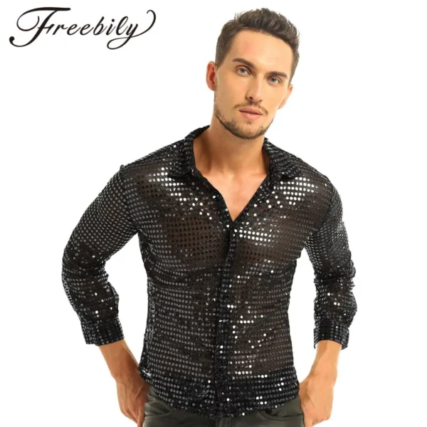 Camisa de Lentejuelas Hombre Manga Larga | Salsa y Bachata Escénica