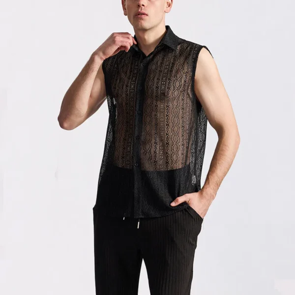 Camisa de Punto de Encaje de Malla para Mujer - Bailongas | Elegancia y Estilo en Cada Detalle - Imagen 2