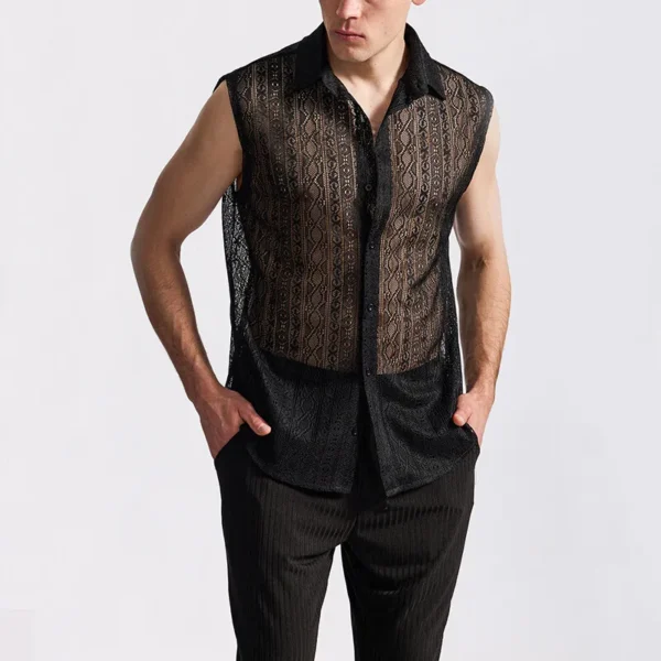Camisa de Punto de Encaje de Malla para Mujer - Bailongas | Elegancia y Estilo en Cada Detalle