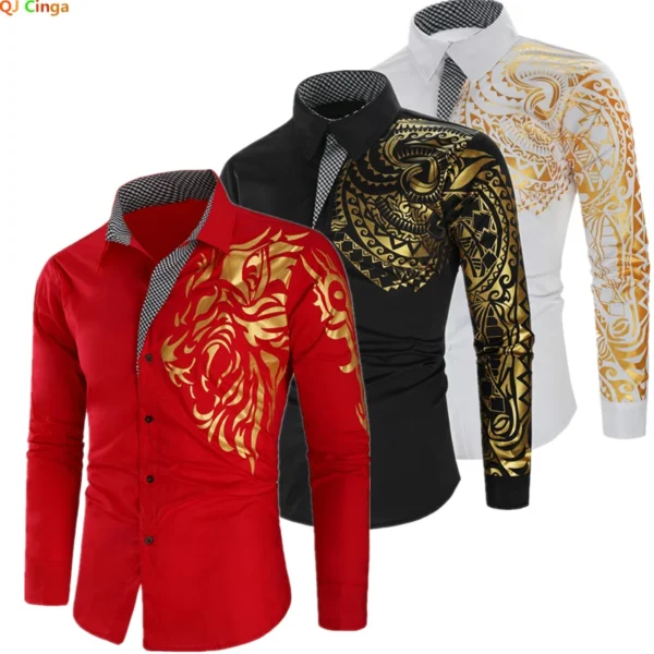 Camisa Dorada de Lujo Hombre Manga Larga | Ropa Baile Salsa y Bachata