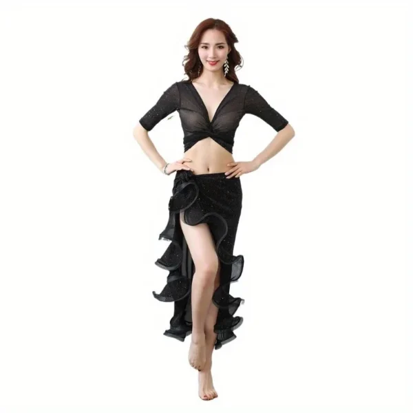 Conjunto de Práctica de Danza del Vientre Verde - Comodidad y Estilo para Cada Movimiento - Imagen 4