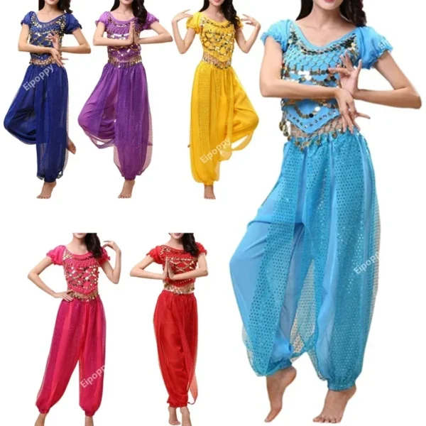 Conjunto de Traje de Danza del Vientre para Mujer - Top de Lentejuelas con Pantalones Elegantes - Imagen 3