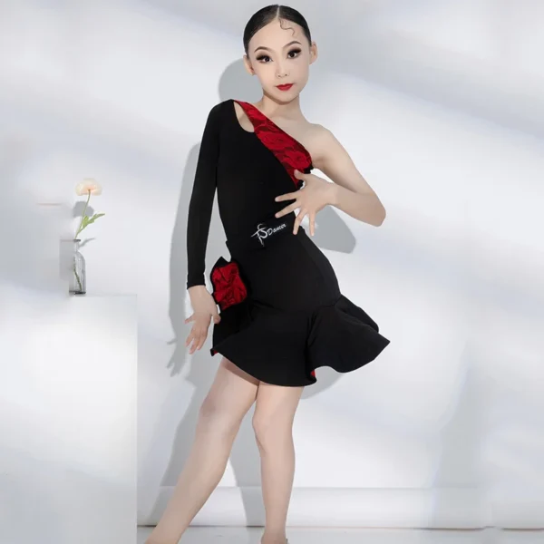 Traje de tango Profesional para Niñas – Falda Dividida y Manga Única - Imagen 4
