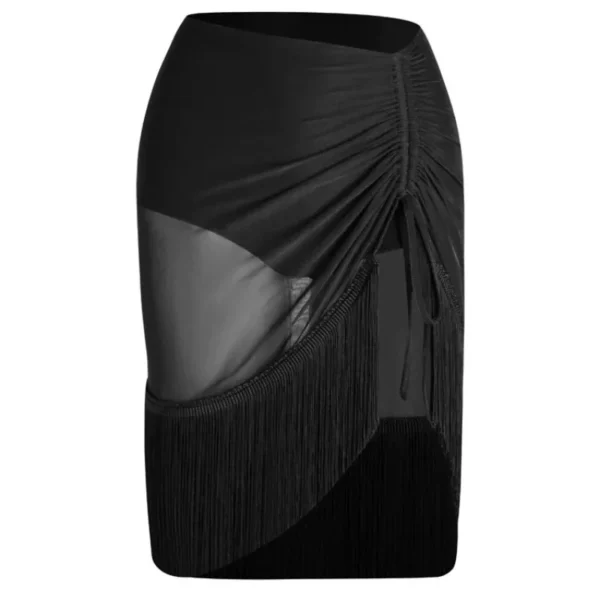 Mono de Tango de Manga Larga con Espalda Descubierta y Falda de Malla con Flecos – Elegancia y Movimiento para Cada Actuación - Imagen 6