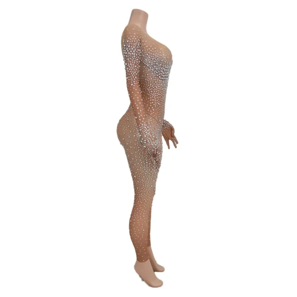 Mono de Malla Transparente con Diamantes de Imitación Brillantes para Mujer – Glamour y Elegancia para Cada Actuación - Imagen 3