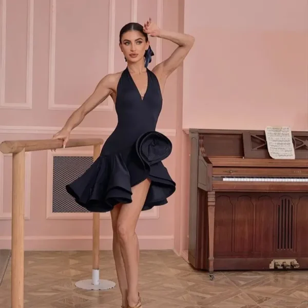 Vestido de Tango para Adultos de Mujer Negro, Sin Espalda y Sin Mangas – Sensualidad y Estilo en Cada Movimiento - Imagen 3