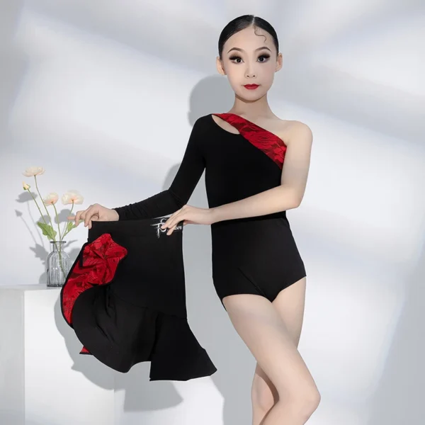 Traje de tango Profesional para Niñas – Falda Dividida y Manga Única - Imagen 2
