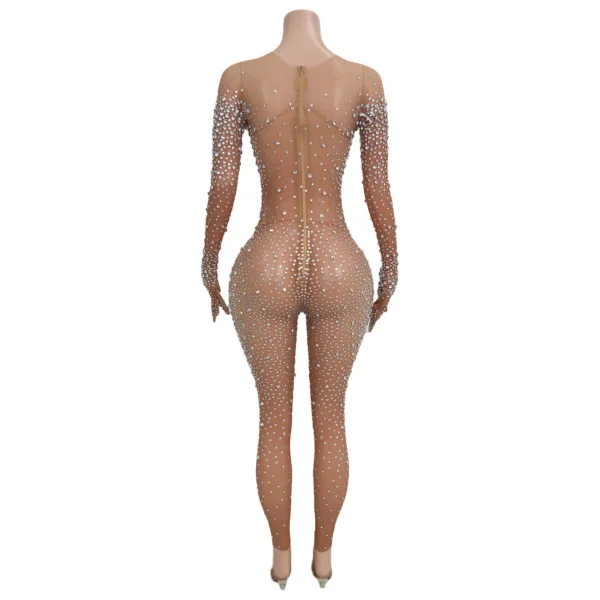 Mono de Malla Transparente con Diamantes de Imitación Brillantes para Mujer – Glamour y Elegancia para Cada Actuación - Imagen 4