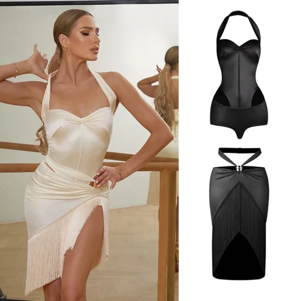 Vestido de Baile de Tango para Adultos en Satén con Cuello Halter – Elegancia y Estilo para Cada Movimiento - Imagen 2