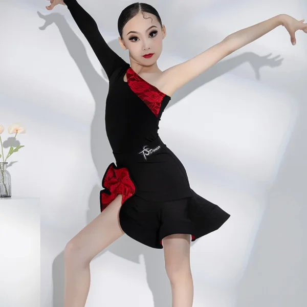 Traje de tango Profesional para Niñas – Falda Dividida y Manga Única - Imagen 5