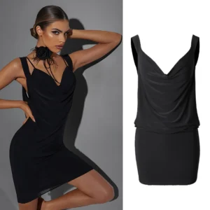 Vestido Negro Sin Mangas de Baile Latino para Mujer – Elegancia y Estilo