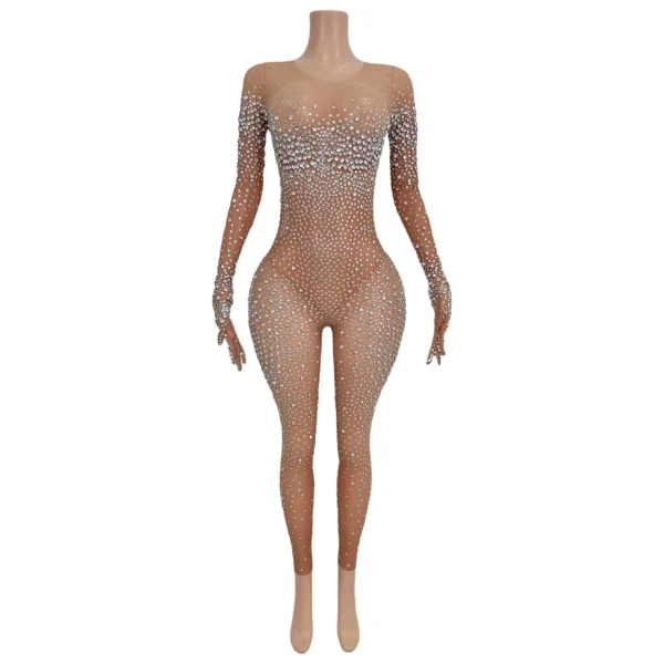 Mono de Malla Transparente con Diamantes de Imitación Brillantes para Mujer – Glamour y Elegancia para Cada Actuación - Imagen 2
