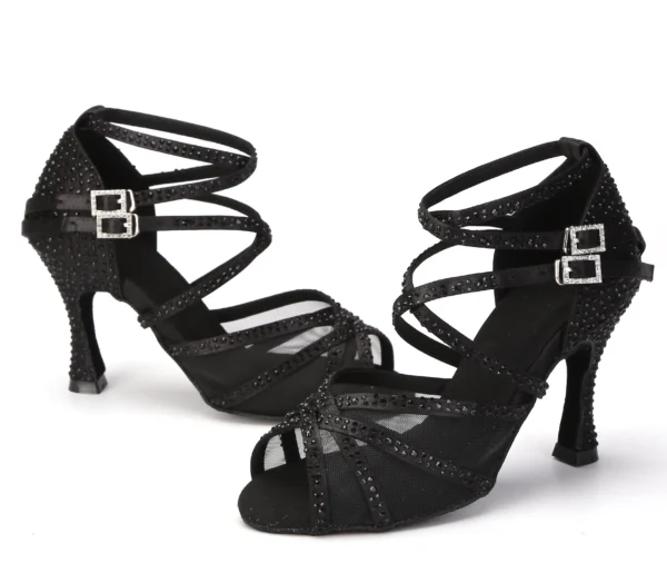 Zapatos Sandalias de Baile Latino con Pedrería - Suela Suave para Salsa y Fiestas - Imagen 5