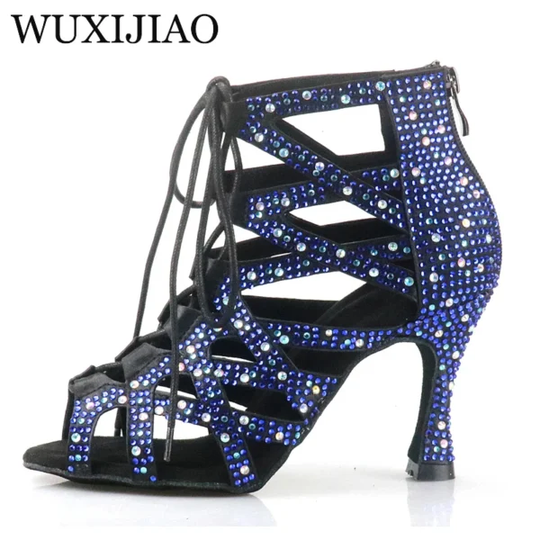 Zapatos de Baile Latino Azules con Pedrería - Elegancia y Brillo para la Pista - Imagen 2