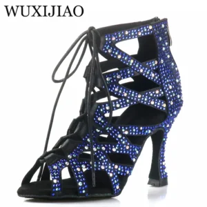 Zapatos de Baile Latino Azules con Pedrería - Elegancia y Brillo para la Pista